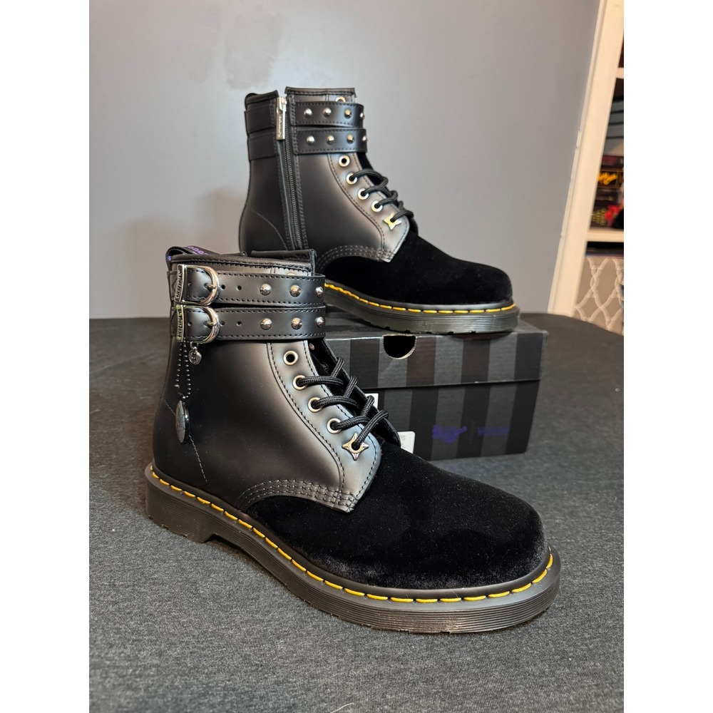 Dr. Martens Wednesday 1460 WDN Black Velvet Leather Studded Boots Women 10 New